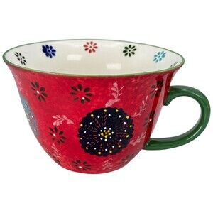 Signature Large Boho Coffee Mug Cup Latte Stoneware Red CHIP